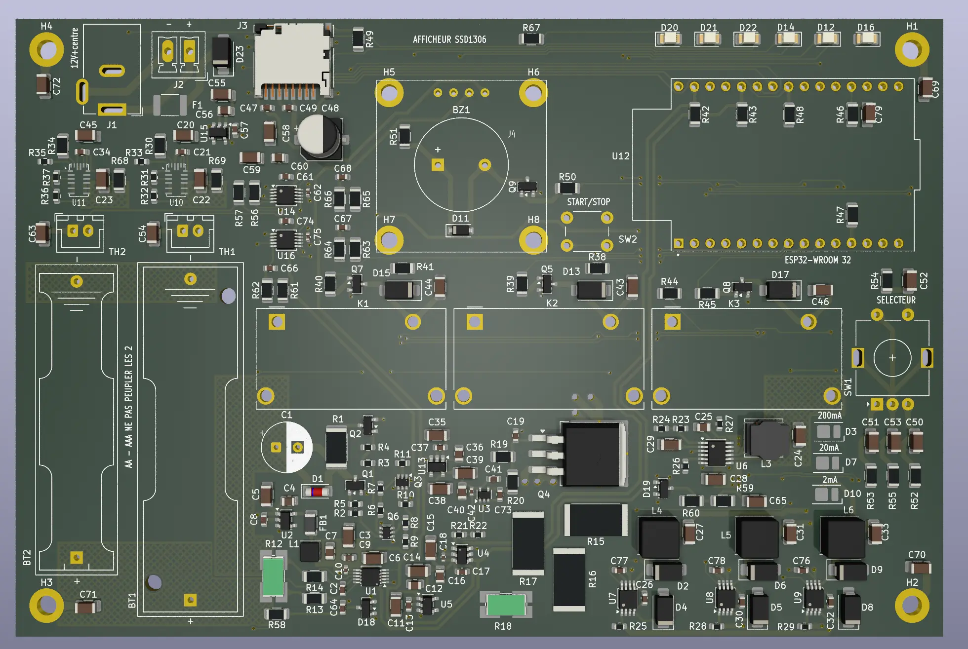 Testeur de piles AA/AAA proto 1 canal — PCB 3D KiCad